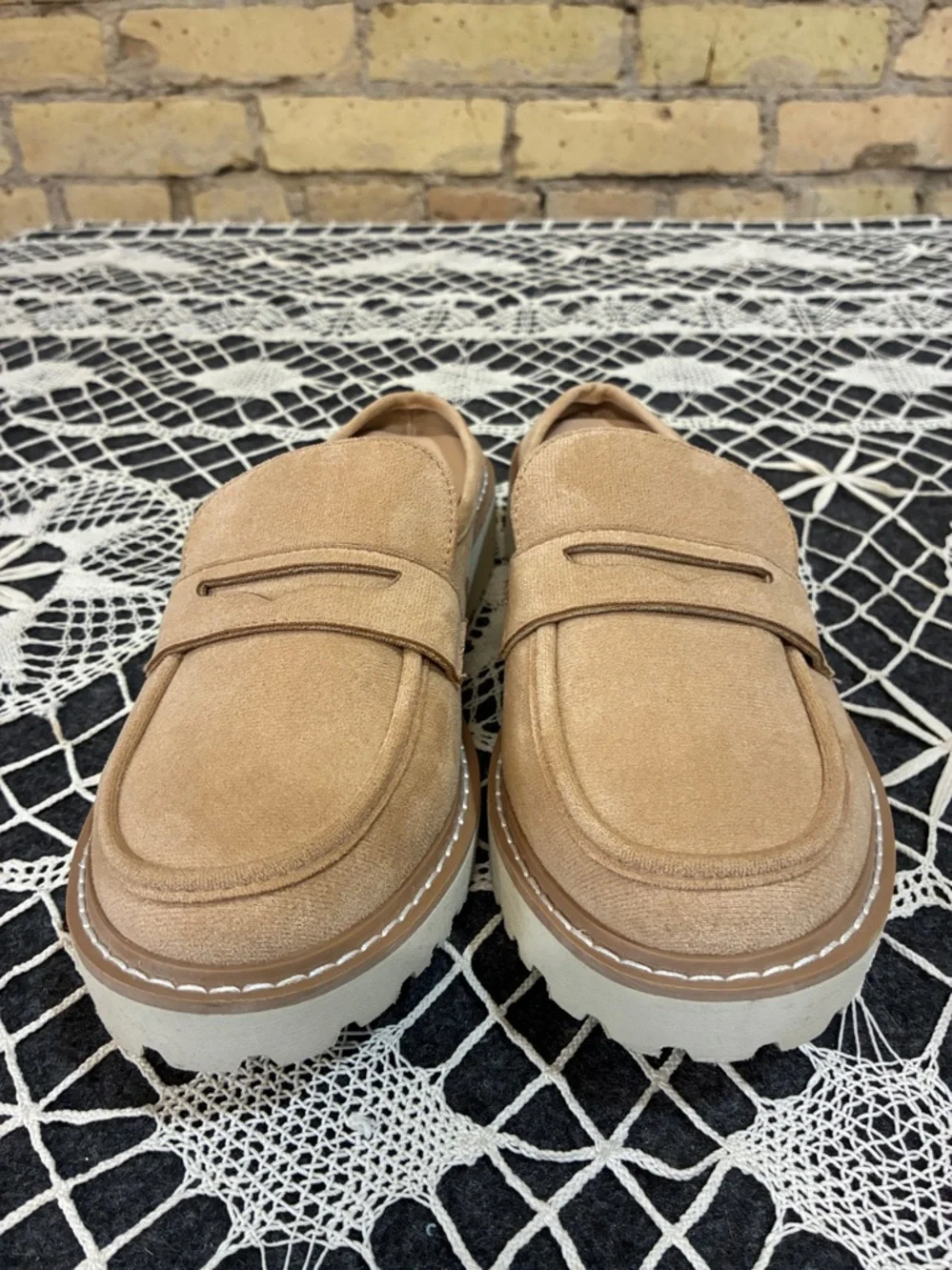 Pierre Dumas Mora Tan Faux Suede Chunky Slip-On Loafers, 9 - Picture 3 of 6